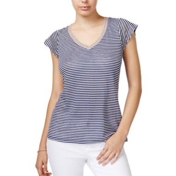 Maison Jules Womens Striped Basic T-Shirt - Picture 1 of 5